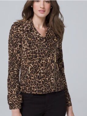 White House Black Market Leopard-Print Moto Jacket - Brown/Black